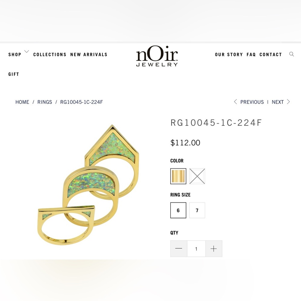 NWT NOIR 14kt gold plated brass set of 3 rings with opal tops SIZE 7
RETAIL $112 - Picture 2 of 2